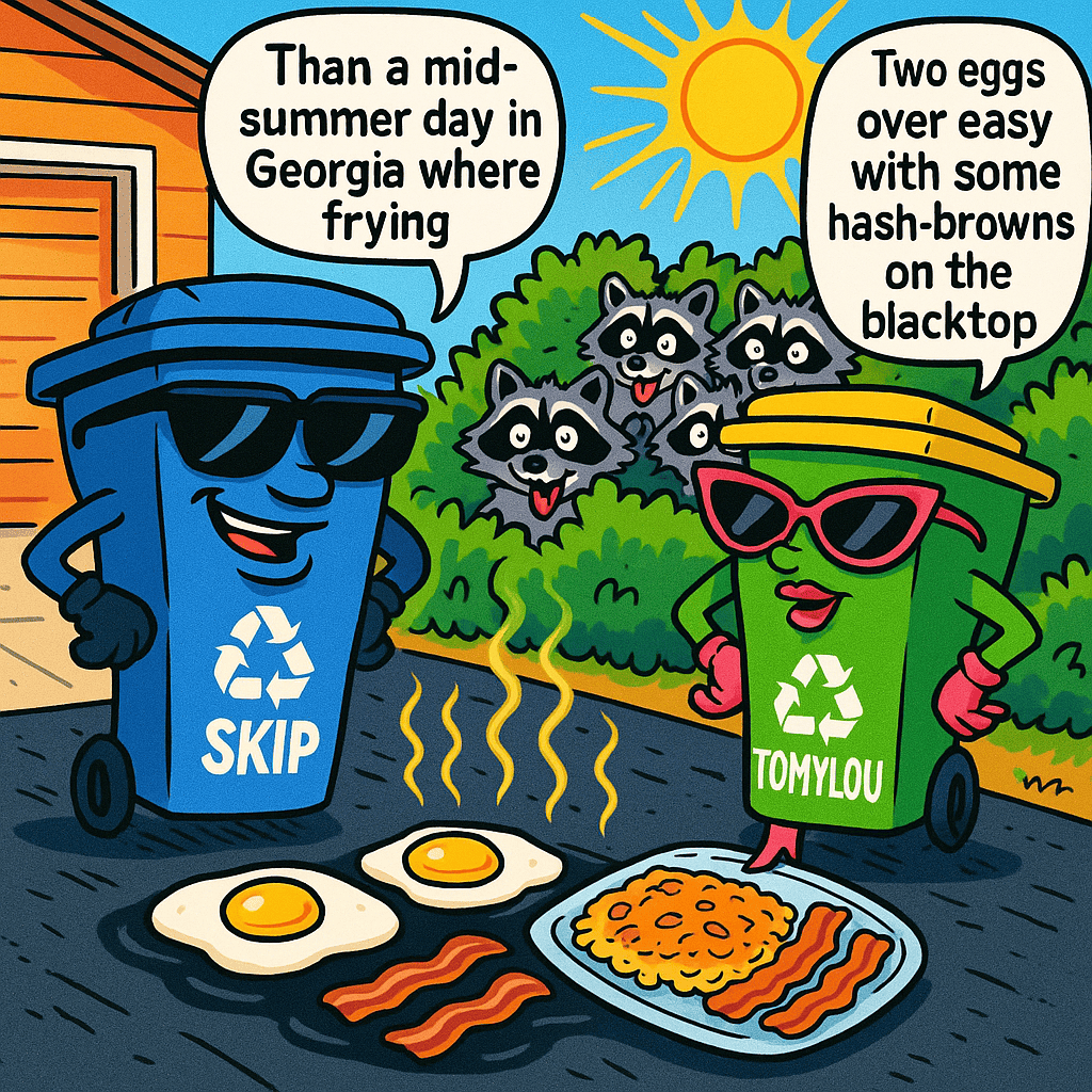 Bins on hot blacktop cooking eggs