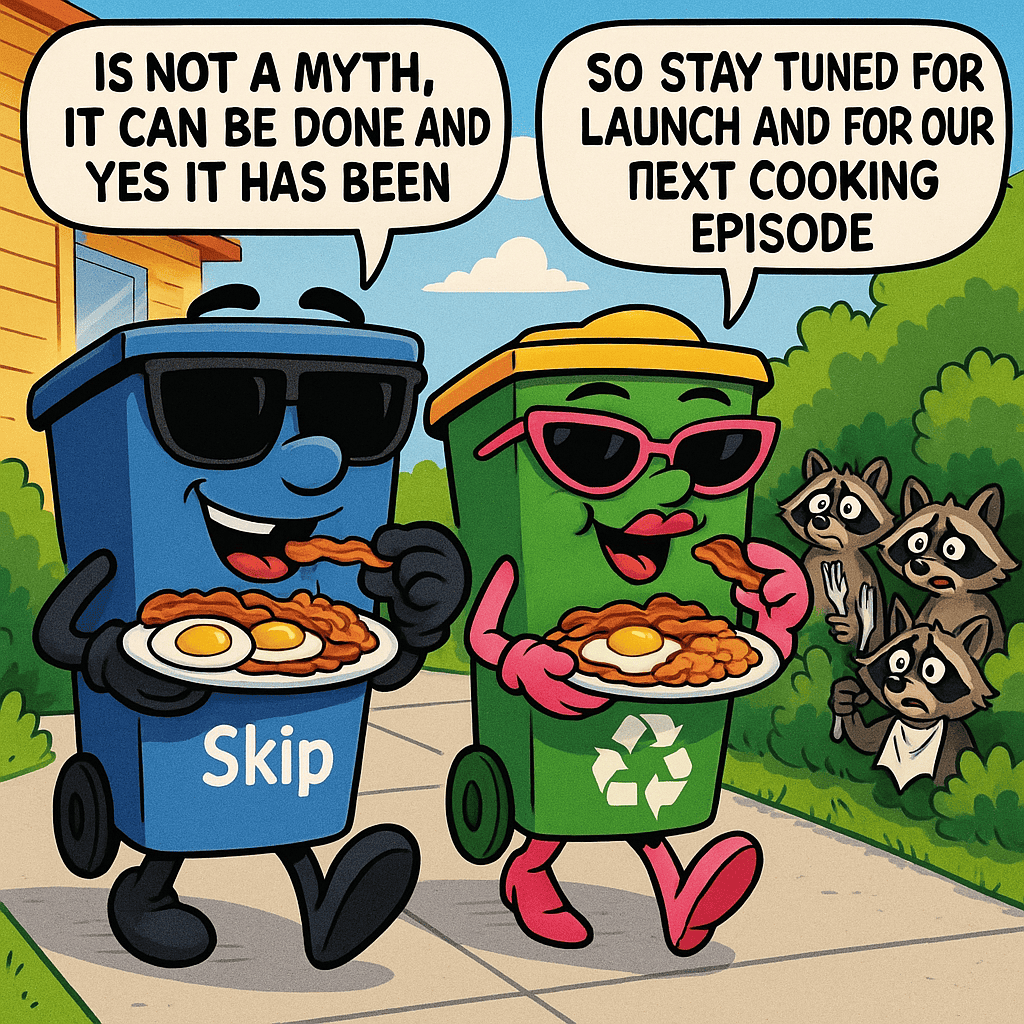 Bins eating breakfast while walking