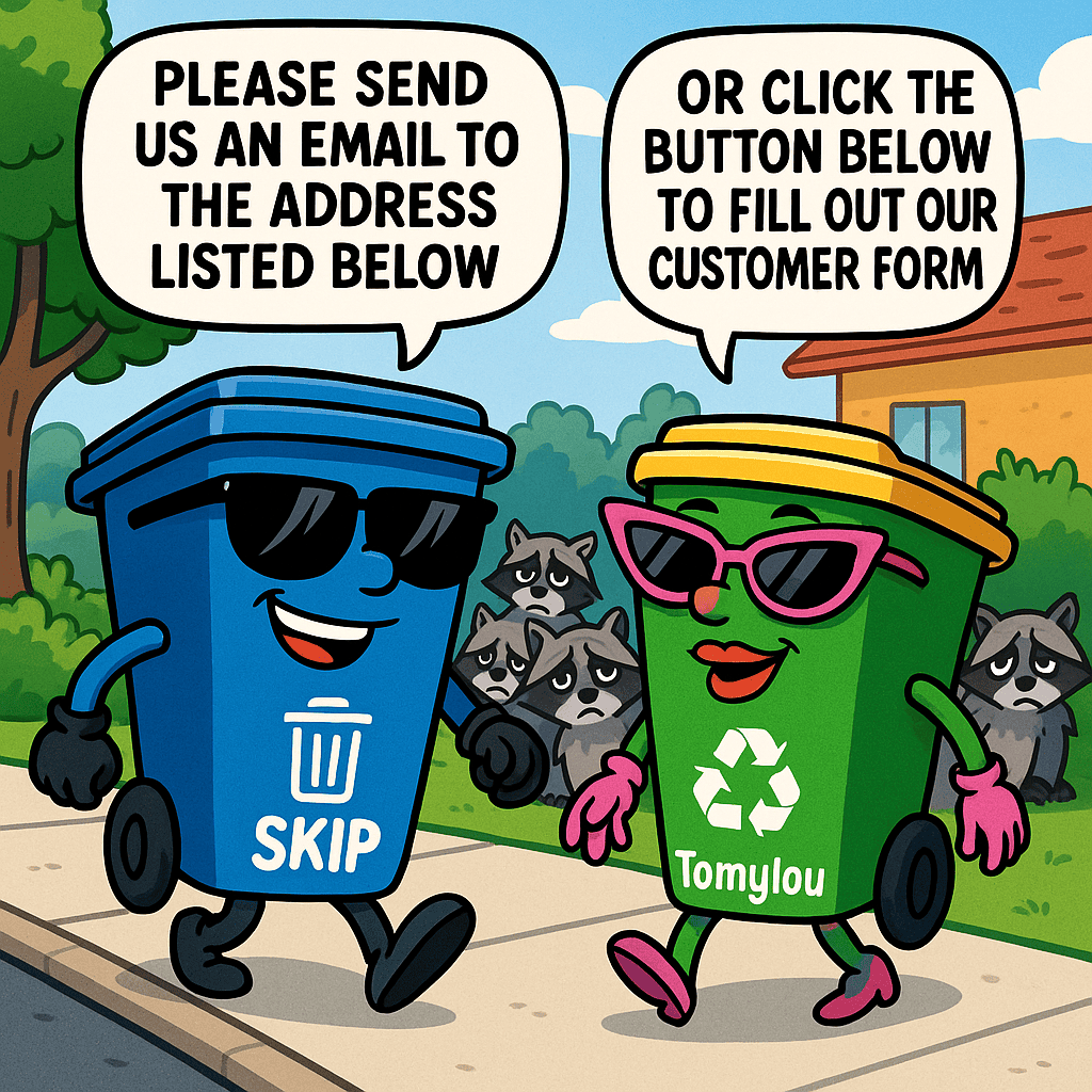 Bins at driveway end with raccoons